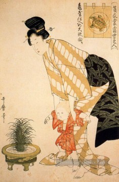 fleur à motifs coton Kitagawa Utamaro ukiyo e Bijin GA Peinture à l'huile